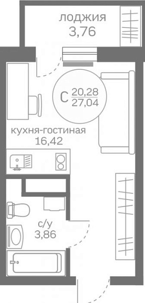 1-к квартира в новостройке, Александра Пушкина, 